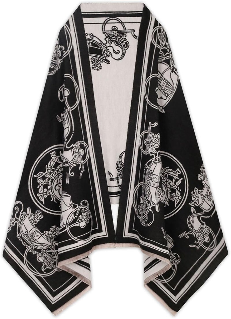 EXTREE Scarfs for Women Pashmina Silky Shawl Wrap for Evening Dressing Blanket Open Front Poncho Cape - Image 1